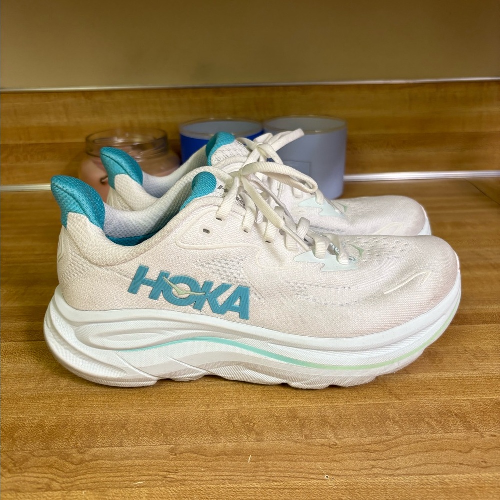 Hoka White and Teal Athletic Shoes